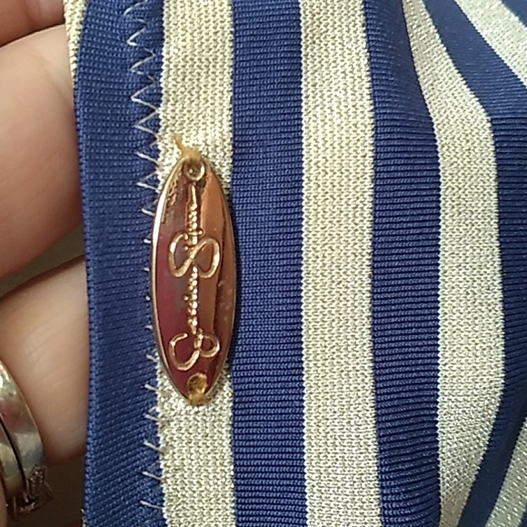 Jessica Simpson Blue/Gold Striped Tie Tankini Swim Top. Size Medium - Picture 9 of 12